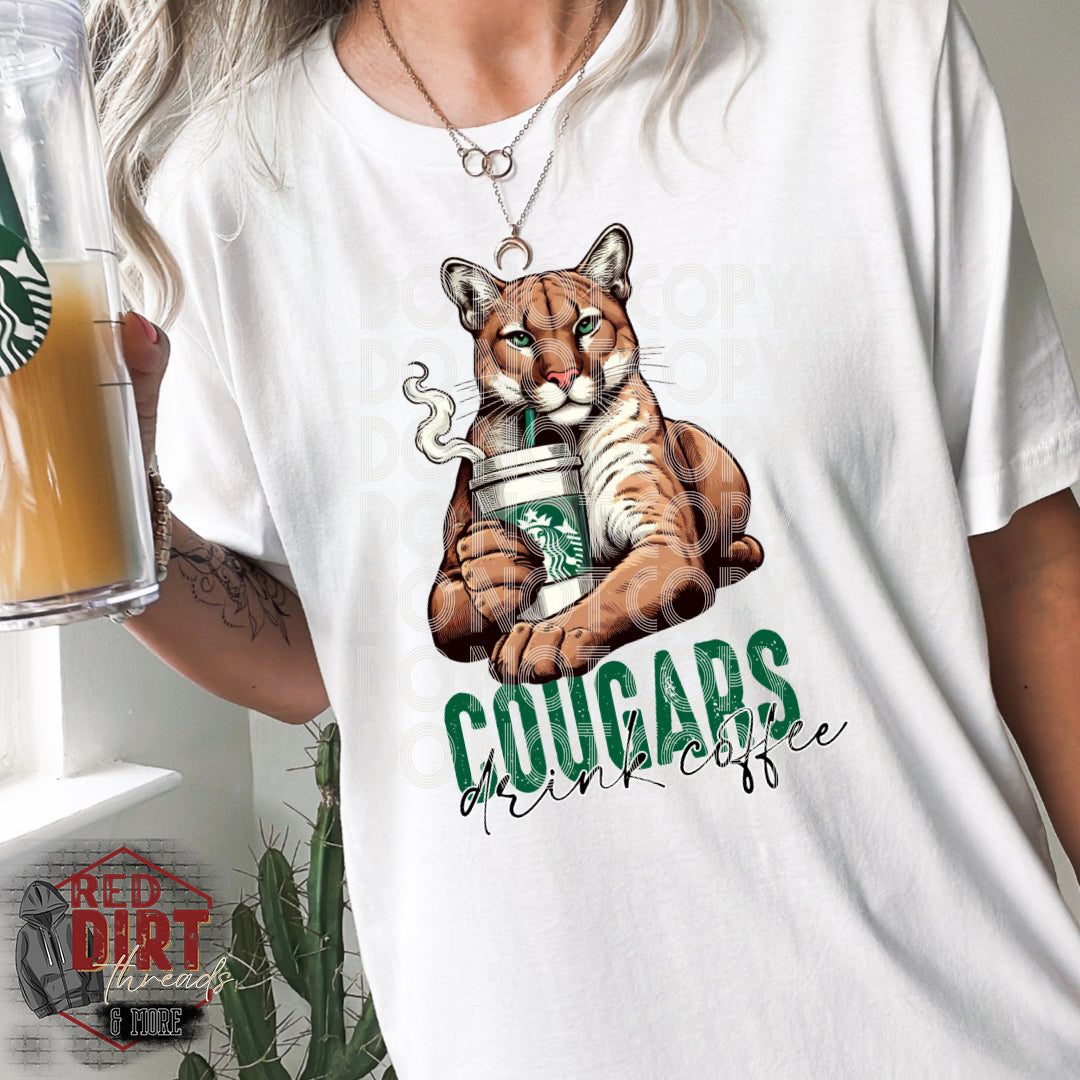 Cougars Drink Coffee DTF Transfer | Trendy DTF Transfers | Ready to Press Transfers | High Quality DTF Transfers | Fast Shipping