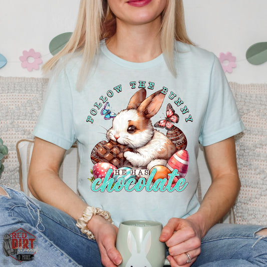 Follow the Bunny He Has Chocolate DTF Transfer | Trendy Easter DTF Transfer | Ready to Press | High Quality DTF Transfers | Fast Shipping
