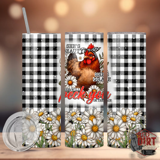 She's Beauty She's Grace She Will Peck You In The Face Insulated Tumbler with Plastic Lid and Sealed Reusable Straw | Trendy Farm Animals Cup | Hot/Cold Tumbler