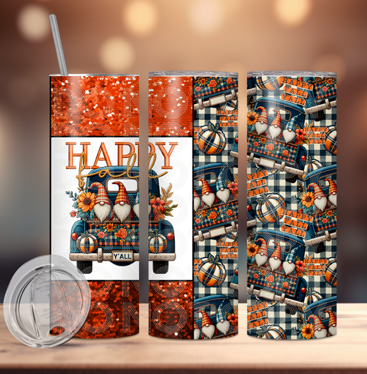 Happy Fall Yall Insulated Tumbler with Plastic Lid and Sealed Reusable Straw | Trendy Fall Cup | Hot/Cold Tumbler