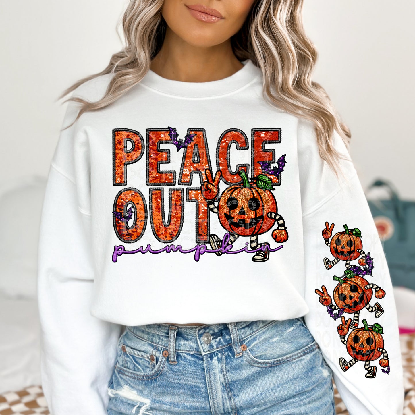 Peace Out Pumpkins DTF Transfer with Sleeve | Trendy Halloween DTF Transfer | High Quality Image Transfers | Ready to Press | Fast Shipping