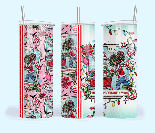 The Procrastinator Insulated Tumbler with Plastic Lid and Sealed Reusable Straw | Trendy Creepy Christmas Tarot Cup | Hot/Cold Tumbler