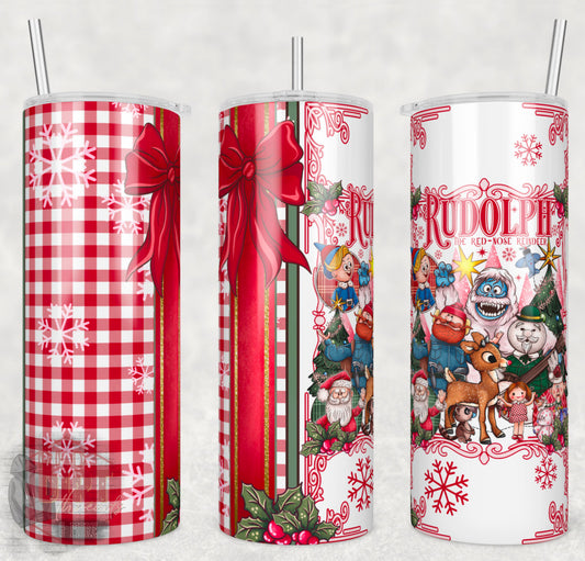 Reindeer Insulated Tumbler with Plastic Lid and Sealed Reusable Straw | Trendy Christmas Cup | Hot/Cold Tumbler