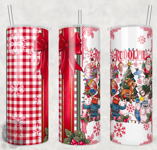 Reindeer Insulated Tumbler with Plastic Lid and Sealed Reusable Straw | Trendy Christmas Cup | Hot/Cold Tumbler