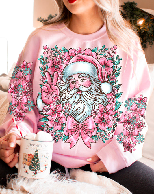 Pink Santa DTF Transfer with Sleeve | Trendy DTF Transfer | High Quality Image Transfers | Ready to Press | Fast Shipping