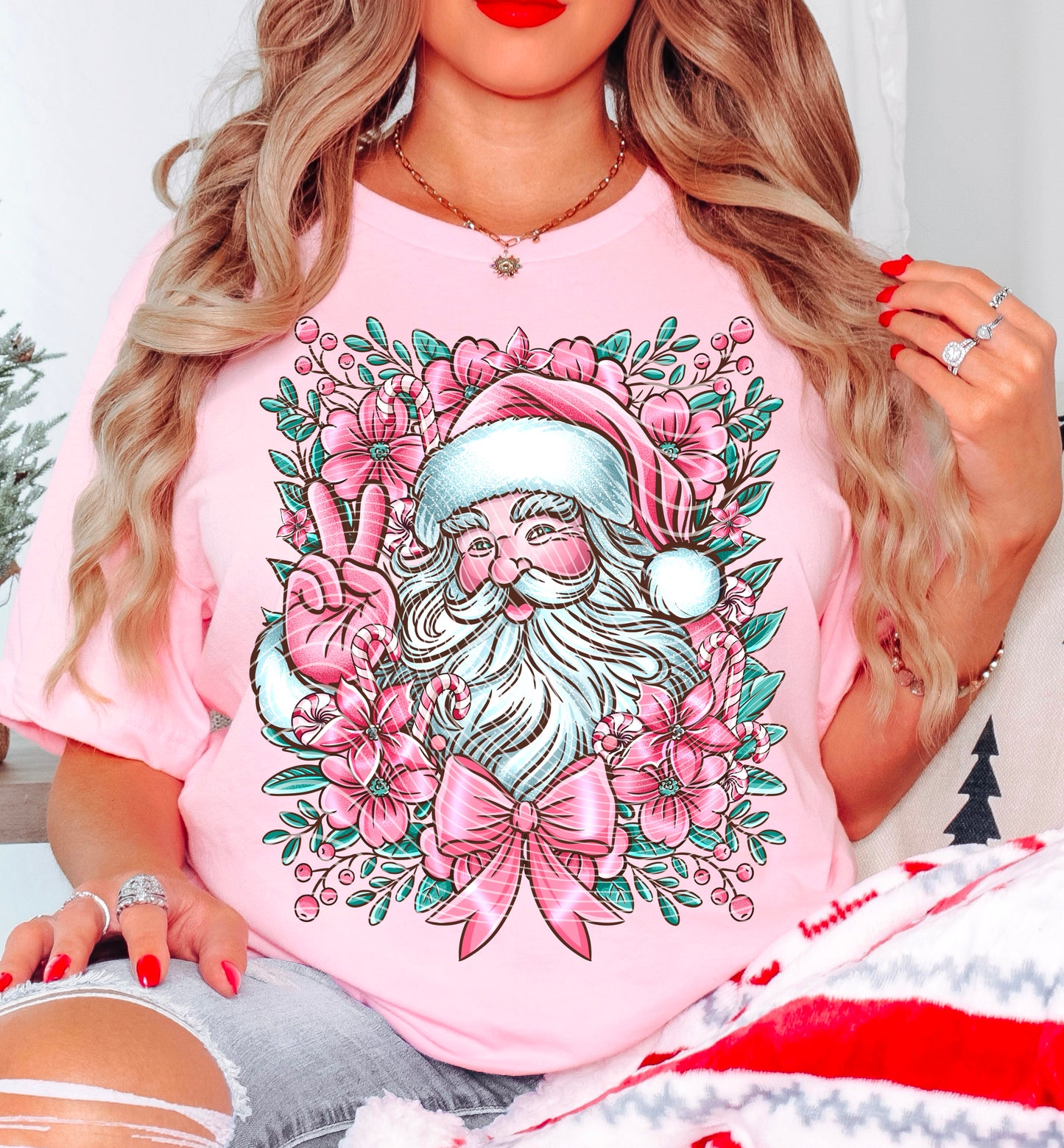 Pink Santa T-Shirt | Trendy Christmas Shirt | Fast Shipping | Super Soft Shirts for Women/Kid's