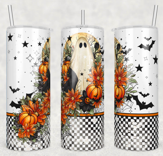 Spooky Ghost Insulated Tumbler with Plastic Lid and Sealed Reusable Straw | Trendy Halloween Cup | Hot/Cold Tumbler