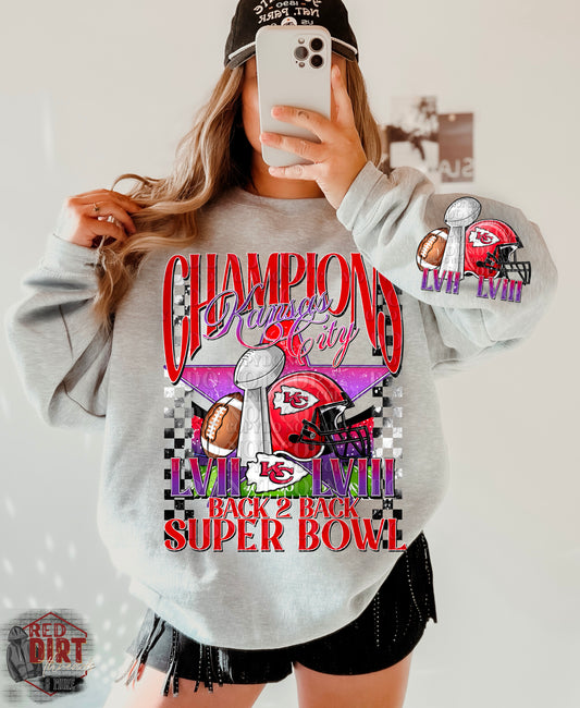 B2B Champions DTF Transfer with Sleeves | Trendy Football DTF Transfer | High Quality Image Transfers | Ready to Press | Fast Shipping