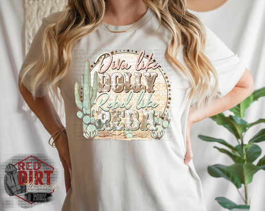 Diva Like Dolly Rebel Like Reba DTF Transfer | Country Music DTF Transfer | High Quality Image Transfers | Ready to Press | Fast Shipping
