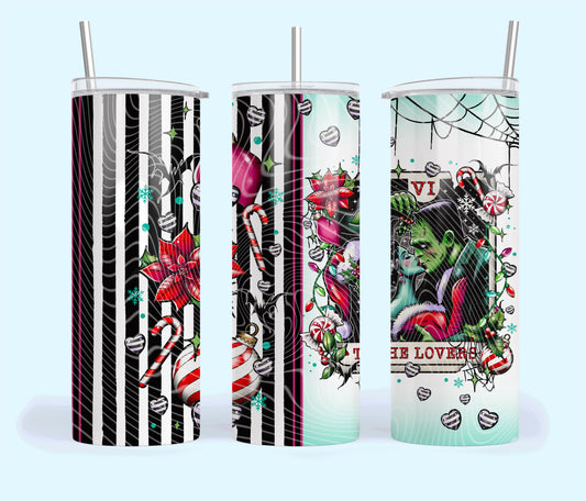 The Lovers Insulated Tumbler with Plastic Lid and Sealed Reusable Straw | Trendy Creepy Christmas Tarot Cup | Hot/Cold Tumbler