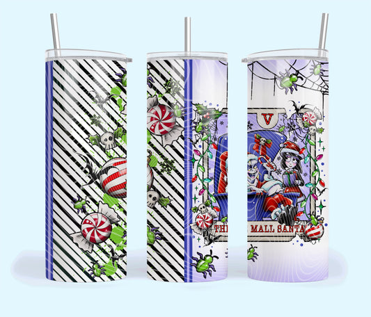 The Mall Santa Insulated Tumbler with Plastic Lid and Sealed Reusable Straw | Trendy Creepy Christmas Tarot Cup | Hot/Cold Tumbler