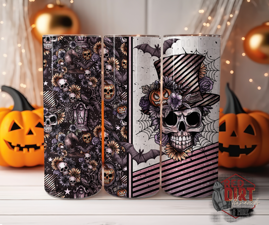 Top Hat Skull Insulated Tumbler with Plastic Lid and Sealed Reusable Straw | Trendy Halloween Cup | Hot/Cold Tumbler