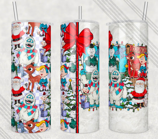 Christmas Deer with a Red Nose Insulated Tumbler with Plastic Lid and Sealed Reusable Straw | Trendy Christmas Cup | Hot/Cold Tumbler