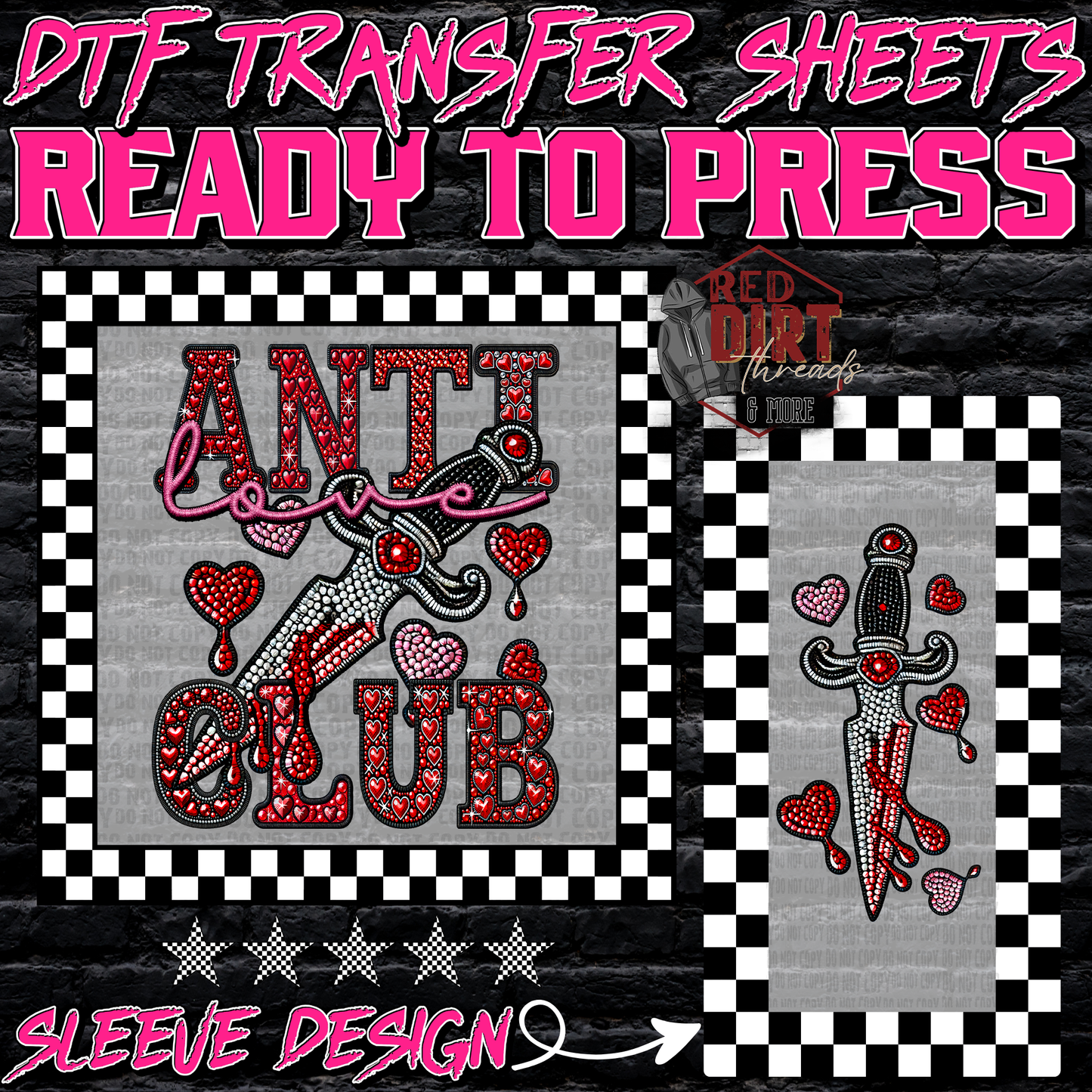 Anti Love Club DTF Transfer with Sleeve | Trendy Valentine's Day DTF Transfer | High Quality Image Transfers | Ready to Press | Fast Shipping