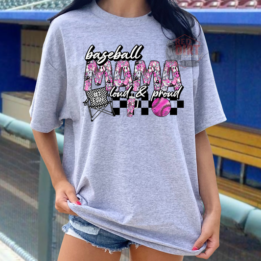 Baseball Mama Loud And Proud Pink Ball DTF Transfer | Trendy Sports DTF Transfer | High Quality Image Transfers | Ready to Press | Fast Shipping