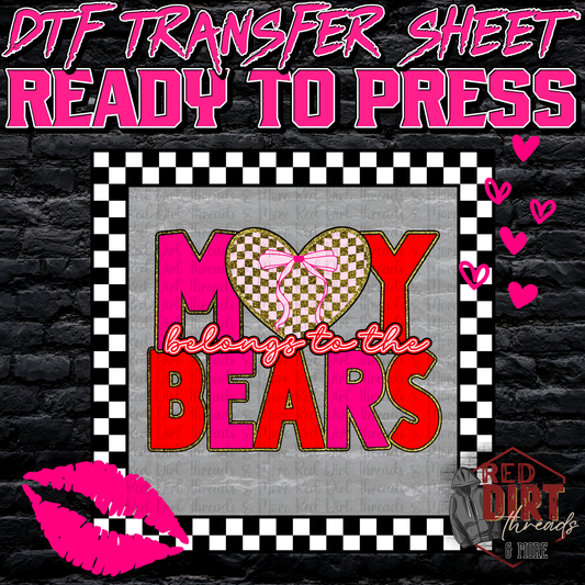 My Heart Belongs to the Bears DTF Transfer | Trendy Valentine's Day DTF Transfer | School Spirit Transfer | Ready to Press | High Quality DTF Transfers | Fast Shipping