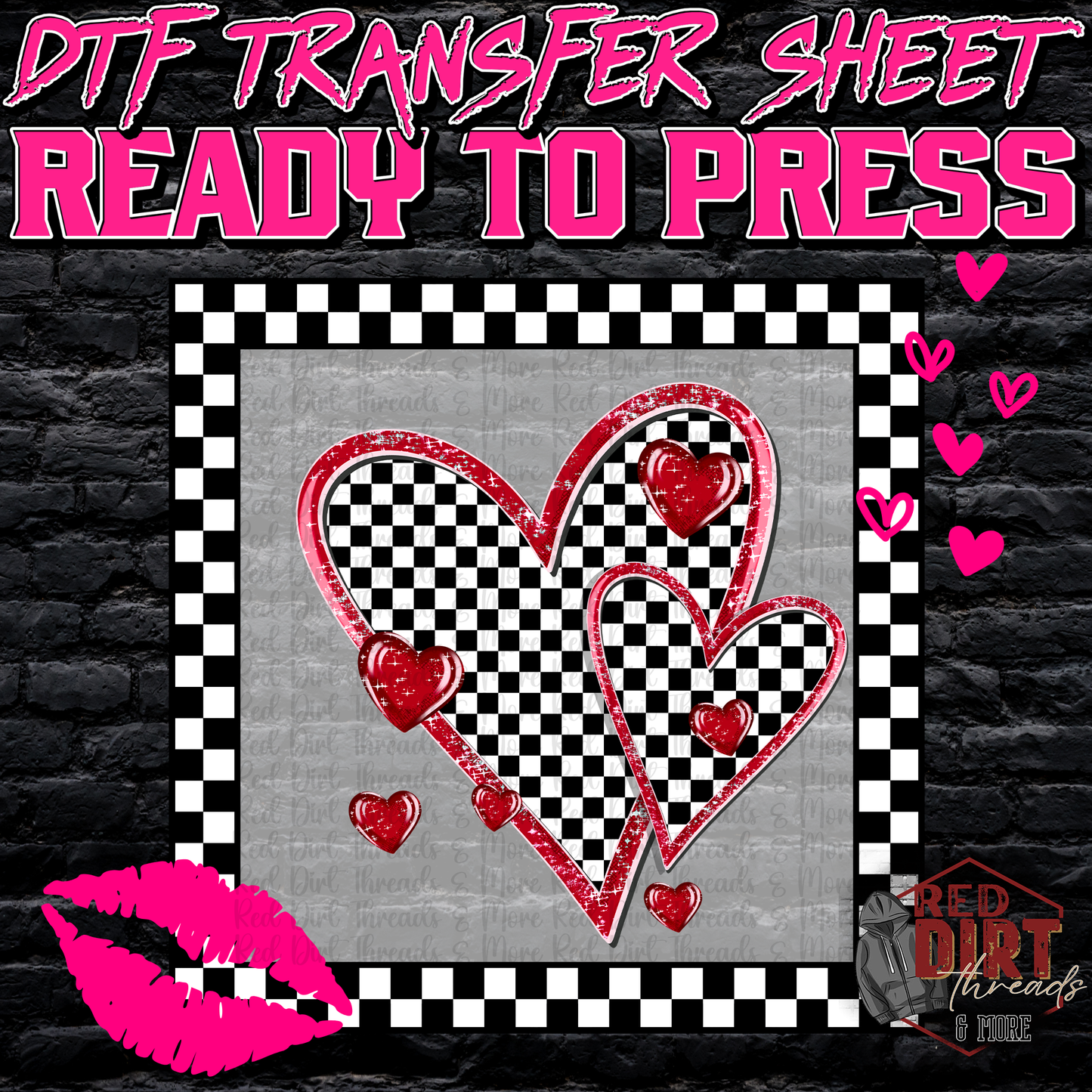 Checkered Heart DTF Transfer | Trendy Valentine's Day DTF Transfer | Ready to Press | High Quality DTF Transfers | Fast Shipping