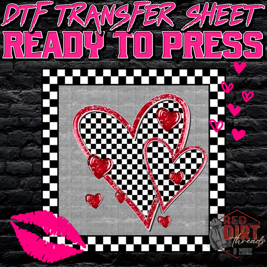 Checkered Heart DTF Transfer | Trendy Valentine's Day DTF Transfer | Ready to Press | High Quality DTF Transfers | Fast Shipping