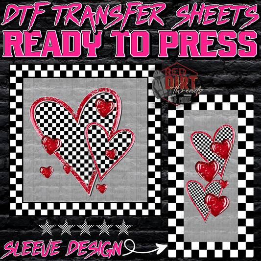 Checkered Heart DTF Transfer with Sleeve | Trendy Valentine's Day DTF Transfer | High Quality Image Transfers | Ready to Press | Fast Shipping