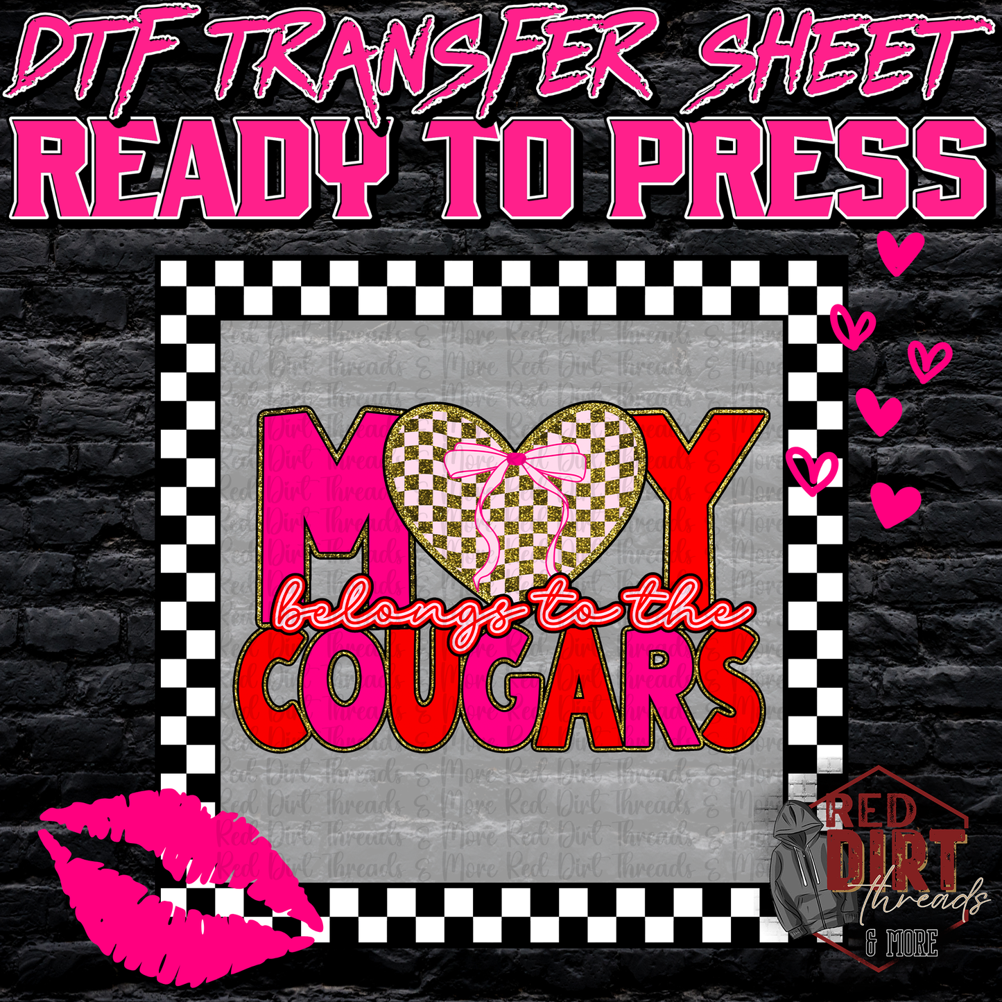 My Heart Belongs to the Cougars DTF Transfer | Trendy Valentine's Day DTF Transfer | School Spirit Transfer | Ready to Press | High Quality DTF Transfers | Fast Shipping