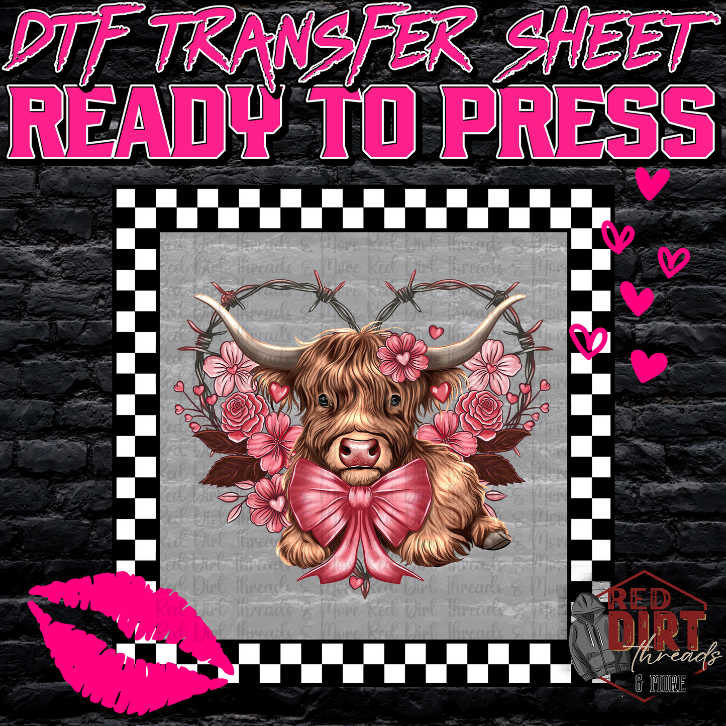 Highland Cow Wire DTF Transfer | Trendy Valentine's Day DTF Transfer | Ready to Press | High Quality DTF Transfers | Fast Shipping