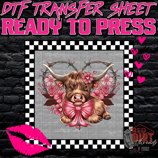 Highland Cow Wire DTF Transfer | Trendy Valentine's Day DTF Transfer | Ready to Press | High Quality DTF Transfers | Fast Shipping