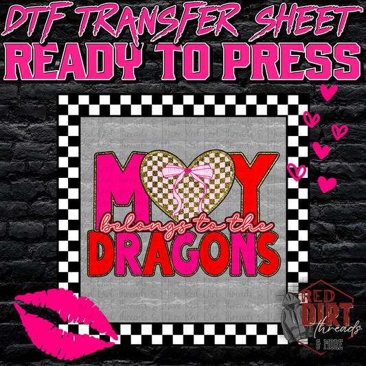 My Heart Belongs to the Dragons DTF Transfer | Trendy Valentine's Day DTF Transfer | School Spirit Transfer | Ready to Press | High Quality DTF Transfers | Fast Shipping