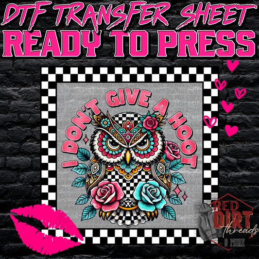 I Don't Give a Hoot DTF Transfer | Trendy DTF Transfer | Ready to Press | High Quality DTF Transfers | Fast Shipping