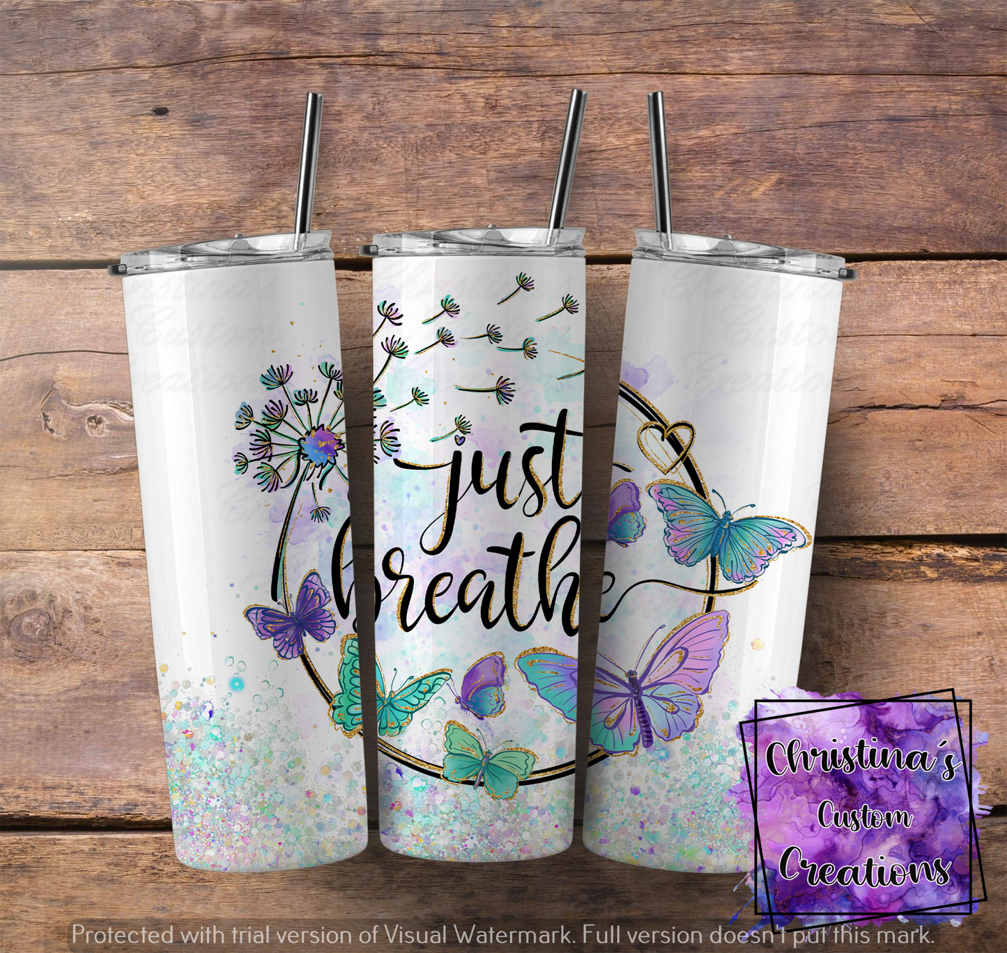 Just Breathe Insulated Tumbler with Plastic Lid and Sealed Reusable Straw | Mental Health Cup | Hot/Cold Tumbler