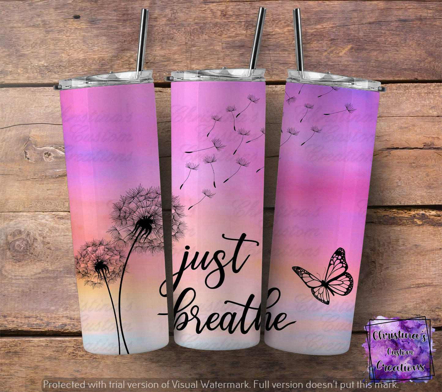 Just Breathe Insulated Tumbler with Plastic Lid and Sealed Reusable Straw | Mental Health Cup | Hot/Cold Tumbler