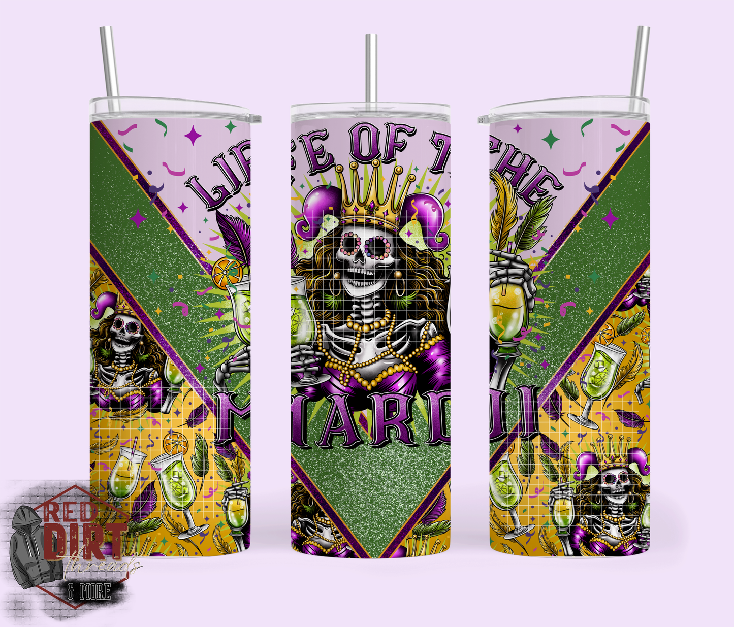 Life of the Mardi Tumbler with Plastic Lid and Sealed Reusable Straw | Trendy Mardi Gras Tumbler | Hot/Cold Tumbler