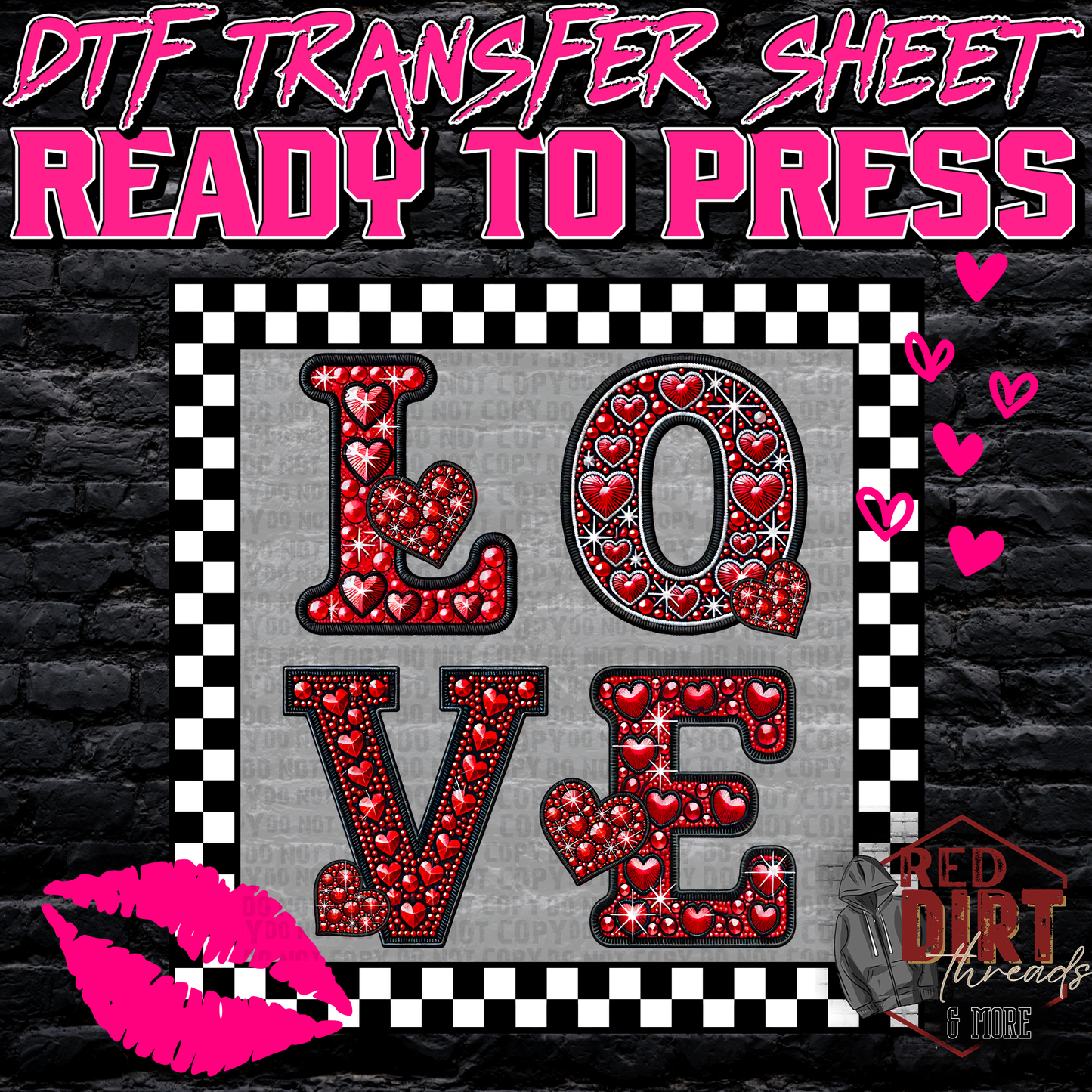 Love Faux Rhinestone DTF Transfer | Trendy Valentine's Day DTF Transfer | Ready to Press | High Quality DTF Transfers | Fast Shipping