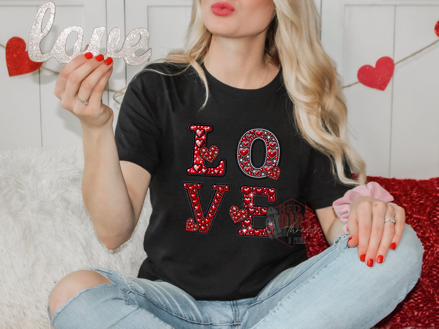 Love Faux Rhinestones T-Shirt | Trendy Valentine's Day Shirt | Fast Shipping | Super Soft Shirts for Men/Women/Kid's