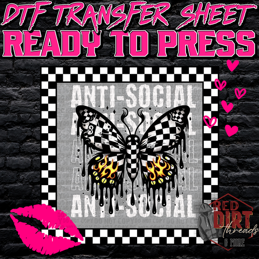 Antisocial DTF Transfer | Trendy Checkered DTF Transfer | Ready to Press | High Quality DTF Transfers | Fast Shipping