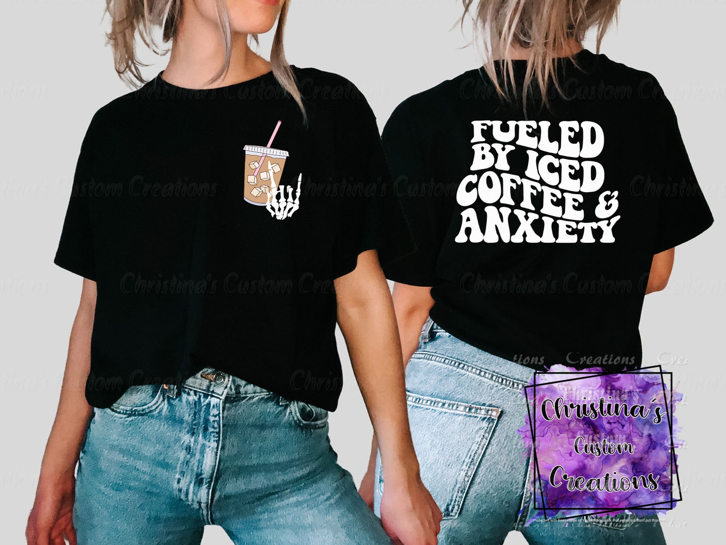 Fueled By Iced Coffee and Anxiety T-Shirt | Uplifting/Mental Health Shirt | Fast Shipping | Super Soft Shirts for Men/Women