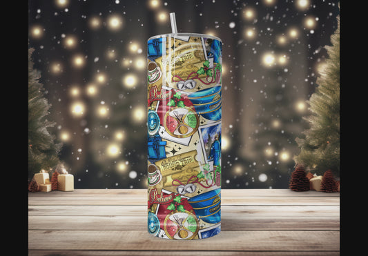 Christmas Train Insulated Tumbler with Plastic Lid and Sealed Reusable Straw | Trendy Christmas Cup | Hot/Cold Tumbler