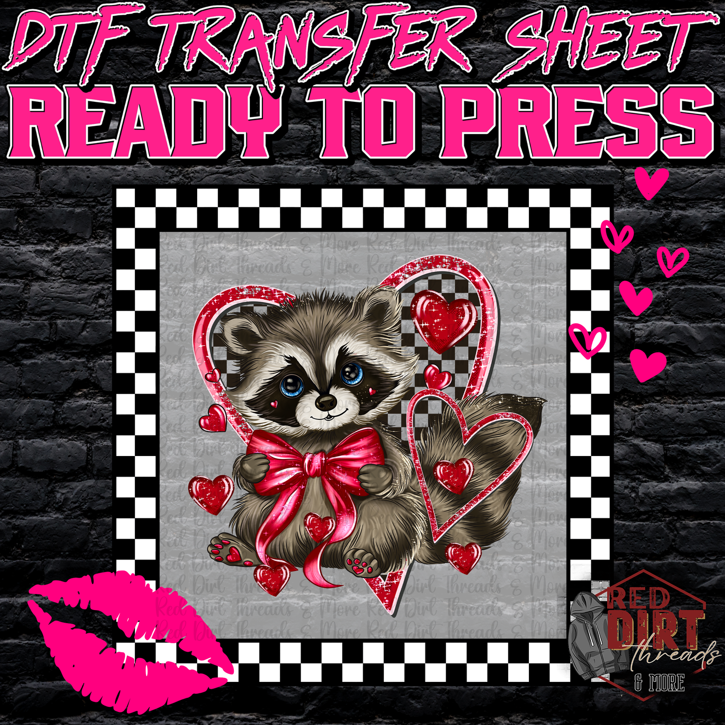 Raccoon Heart DTF Transfer | Trendy Valentine's Day DTF Transfer | Ready to Press | High Quality DTF Transfers | Fast Shipping