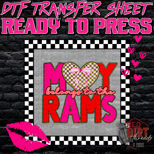 My Heart Belongs to the Rams DTF Transfer | Trendy Valentine's Day DTF Transfer | School Spirit Transfer | Ready to Press | High Quality DTF Transfers | Fast Shipping