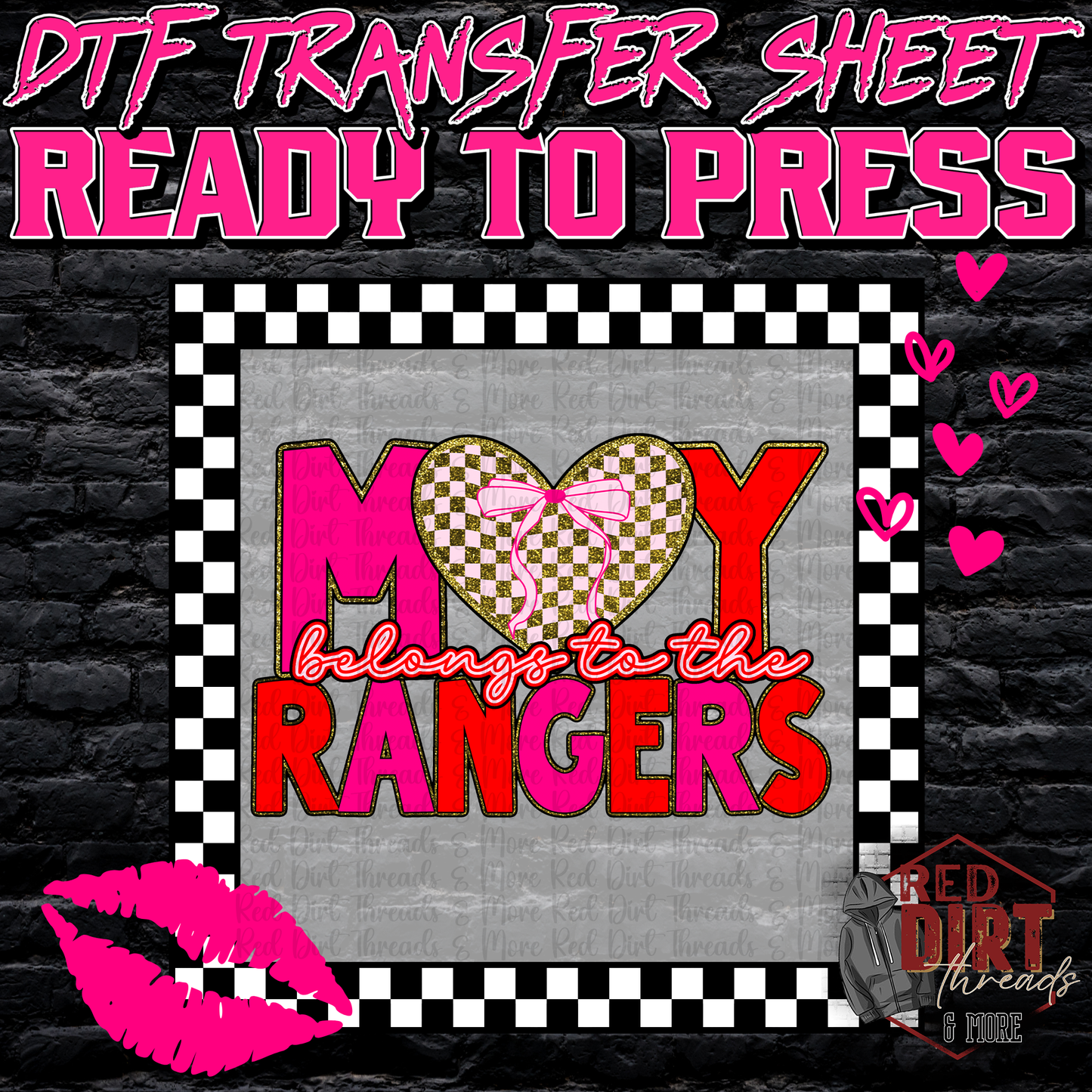 My Heart Belongs to the Rangers DTF Transfer | Trendy Valentine's Day DTF Transfer | School Spirit Transfer | Ready to Press | High Quality DTF Transfers | Fast Shipping