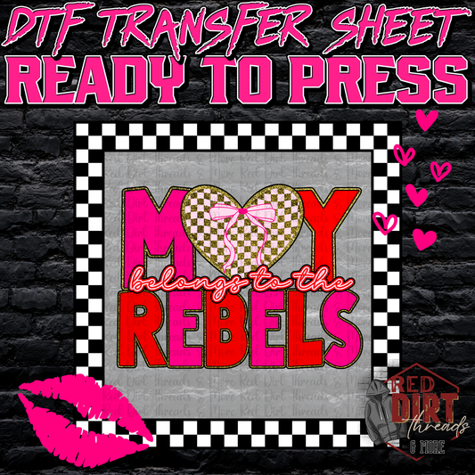 My Heart Belongs to the Rebels DTF Transfer | Trendy Valentine's Day DTF Transfer | School Spirit Transfer | Ready to Press | High Quality DTF Transfers | Fast Shipping