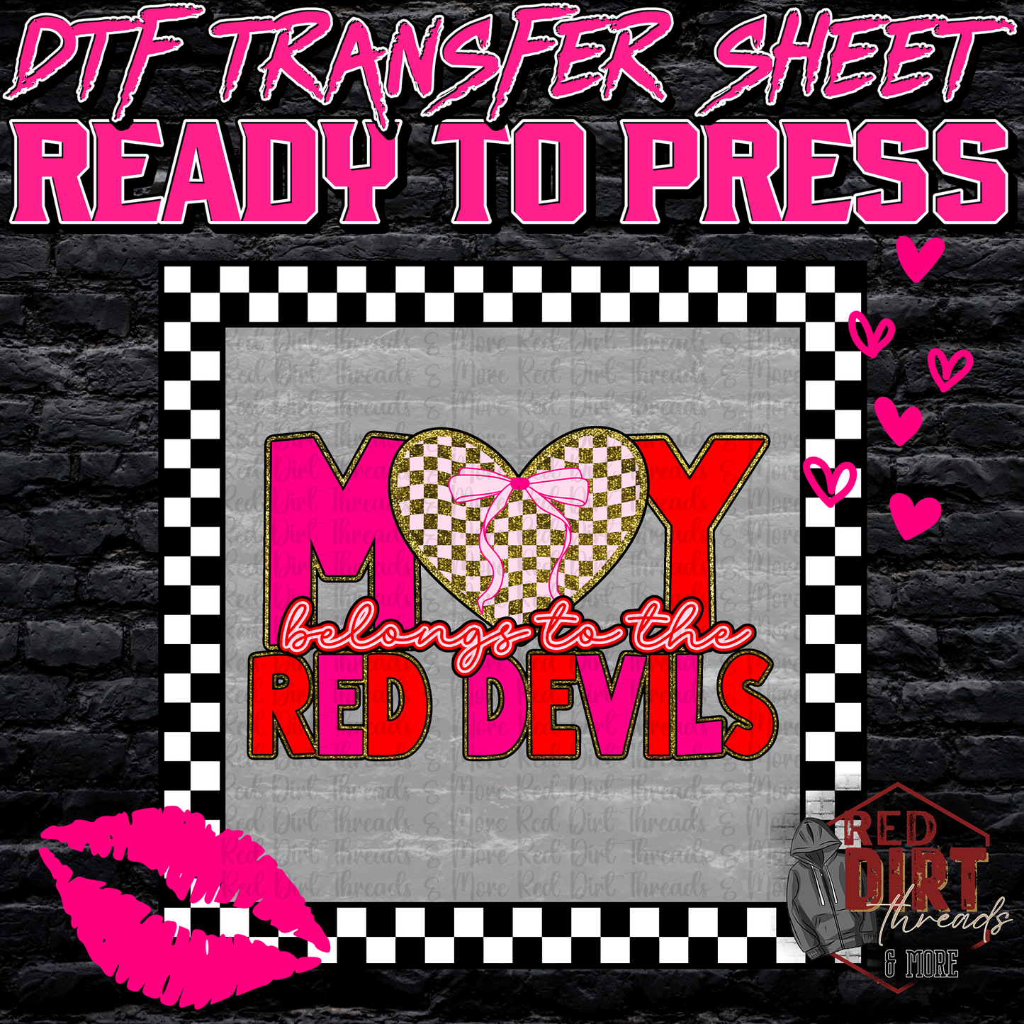 My Heart Belongs to the Red Devils DTF Transfer | Trendy Valentine's Day DTF Transfer | School Spirit Transfer | Ready to Press | High Quality DTF Transfers | Fast Shipping