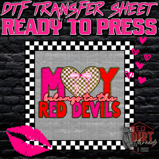 My Heart Belongs to the Red Devils DTF Transfer | Trendy Valentine's Day DTF Transfer | School Spirit Transfer | Ready to Press | High Quality DTF Transfers | Fast Shipping