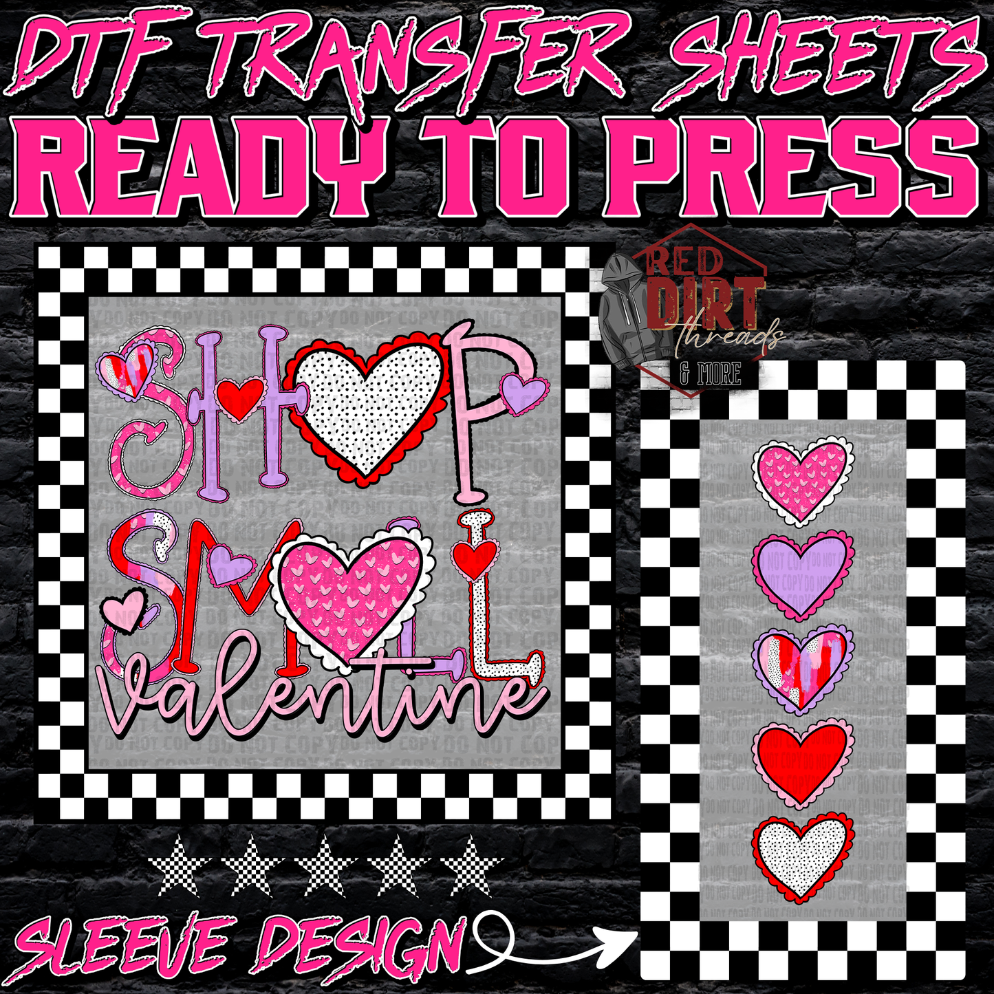 Shop Small Valentine DTF Transfer with Sleeve | Trendy Valentine's Day DTF Transfer | High Quality Image Transfers | Ready to Press | Fast Shipping