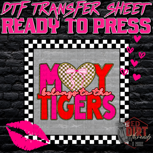 My Heart Belongs to the Tigers DTF Transfer | Trendy Valentine's Day DTF Transfer | School Spirit Transfer | Ready to Press | High Quality DTF Transfers | Fast Shipping