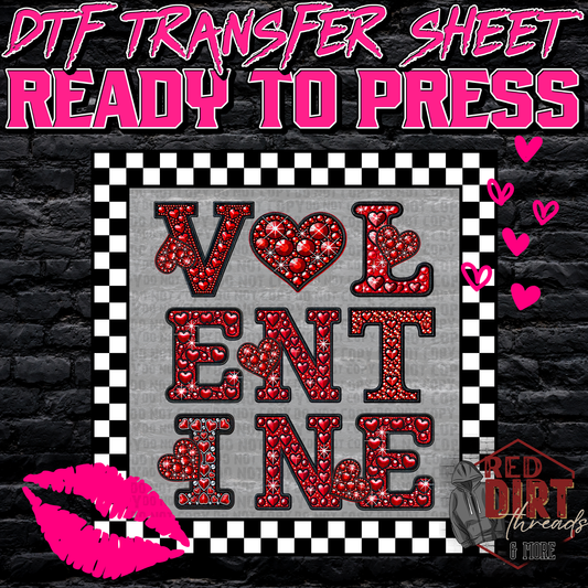 Valentine Faux Rhinestones DTF Transfer | Trendy Valentine's Day DTF Transfer | Ready to Press | High Quality DTF Transfers | Fast Shipping