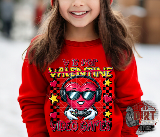 V is for Video Games DTF Transfer | Valentine's Day DTF Transfers | Ready to Press Transfers | High Quality DTF Transfers | Fast Shipping