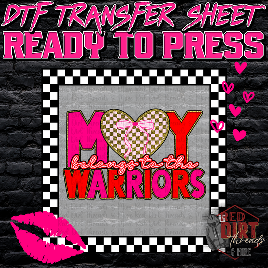 My Heart Belongs to the Warriors DTF Transfer | Trendy Valentine's Day DTF Transfer | School Spirit Transfer | Ready to Press | High Quality DTF Transfers | Fast Shipping