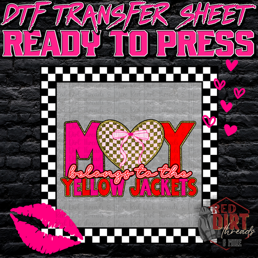 My Heart Belongs to the Yellowjackets DTF Transfer | Trendy Valentine's Day DTF Transfer | School Spirit Transfer | Ready to Press | High Quality DTF Transfers | Fast Shipping