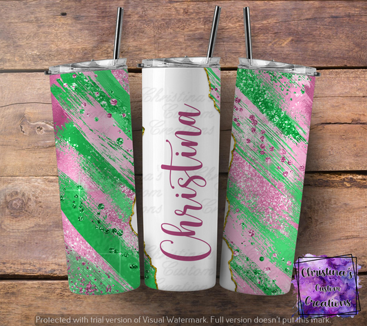 Personalized Lime and Pink Tumbler | Add Your Name Tumbler |  Birthday Gift | Fast Shipping | 20oz Glitter Tumbler | Hot and Cold Drink