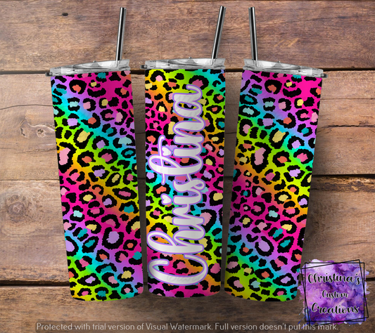 Personalized Rainbow Leopard Print Insulated Tumbler | Trendy Tumbler | Customized Tumbler | Birthday Gift | Fast Shipping